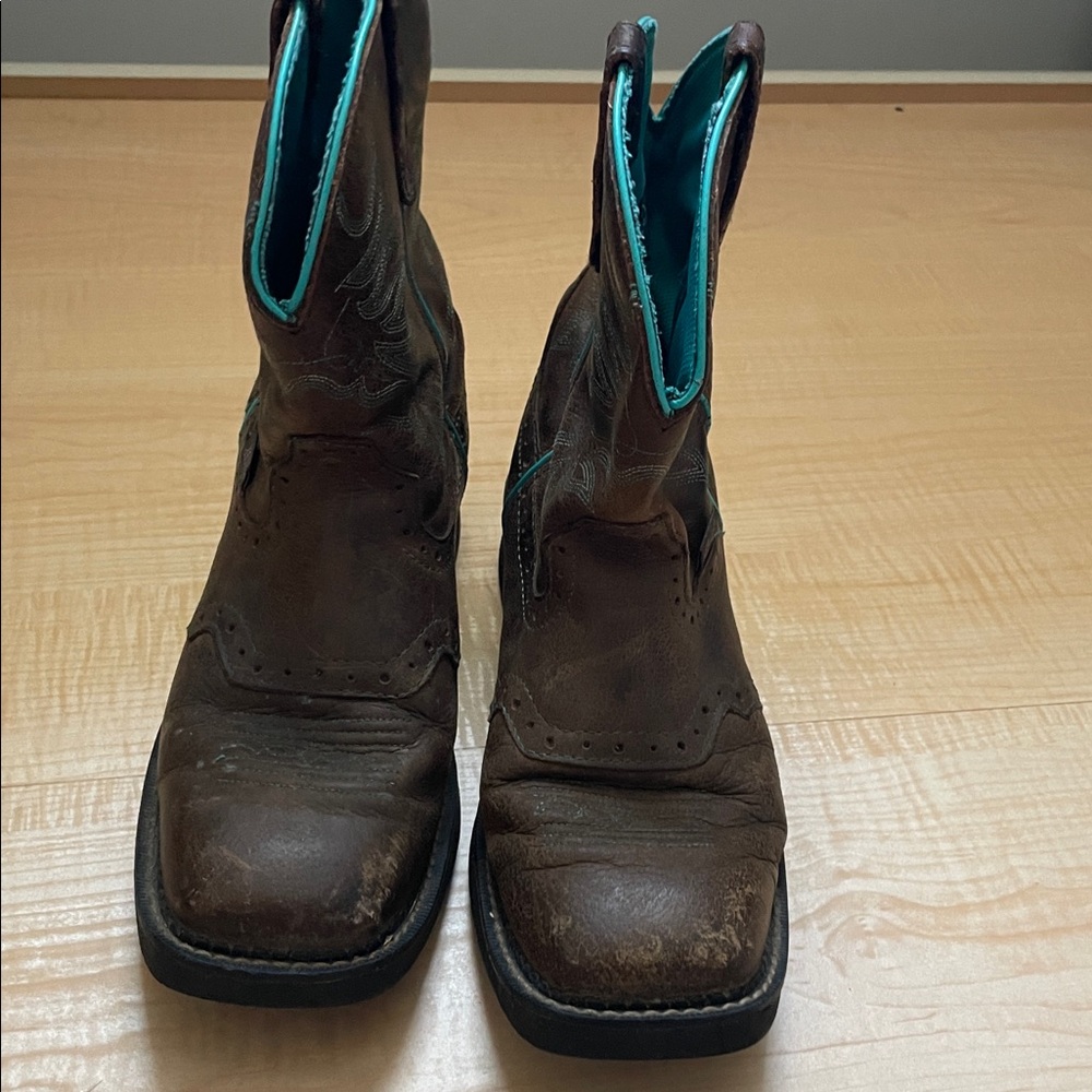 Justin Gypsy women's brown leather turquoise stitching rubber sole 7.5B - Picture 4 of 10